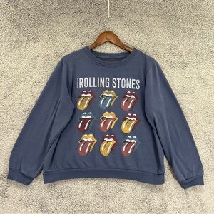 The Rolling Stones Graphic Sweatshirt Band Blue Women Size Large